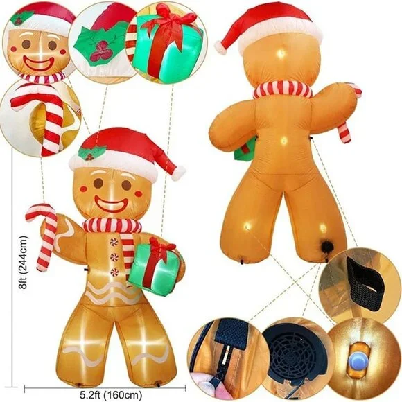 NEW 8ft Christmas Inflatable Gingerbread Man, Christmas Blow Up Yard Decoration - Picture 4 of 8